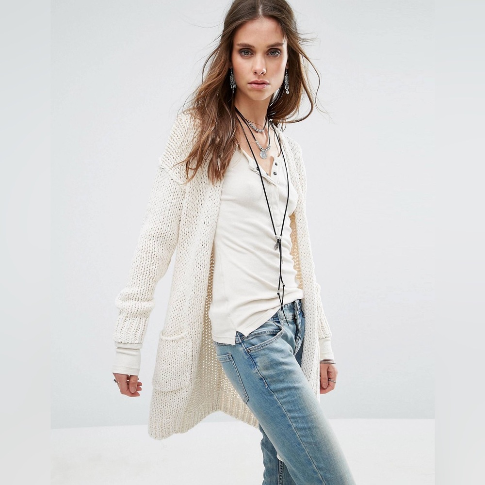 Free People Cream Open Knit Cardigan